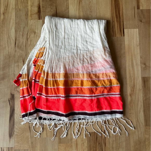 Oversized Bright Neon Crepe Fringe Stripe Scarf - Picture 3 of 6